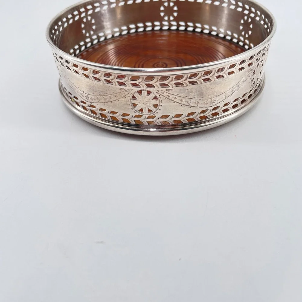Stieff Silverplate Smithsonian Presidential Wine Coaster Walnut Base Pierced